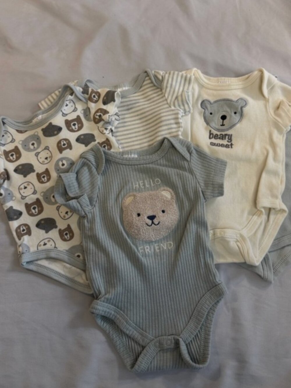 4-Pack Baby One-Piece Bodysuits - Sage, Cream & Bear Print